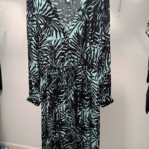 Pure Collection Black and Mint Green Leaf Pattern Dress